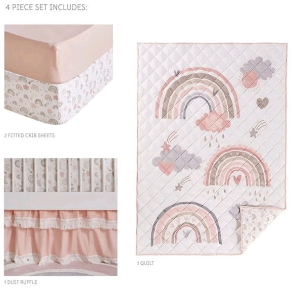 Levtex Pink and Gray Over The Rainbow Baby Crib Set NEW - Picture 3 of 6